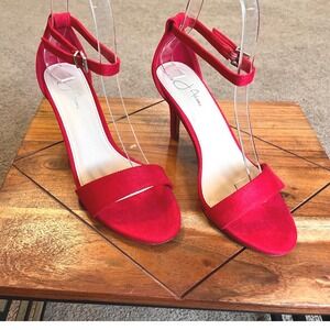 J. Adams Dove Red Suede Ankle Strap Kitten Heels Womens Size 6 Open Toe Sandals